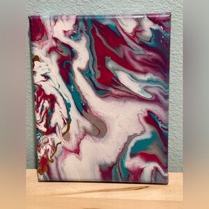 Abstract Canvas Art in Red, Teal, and Silver